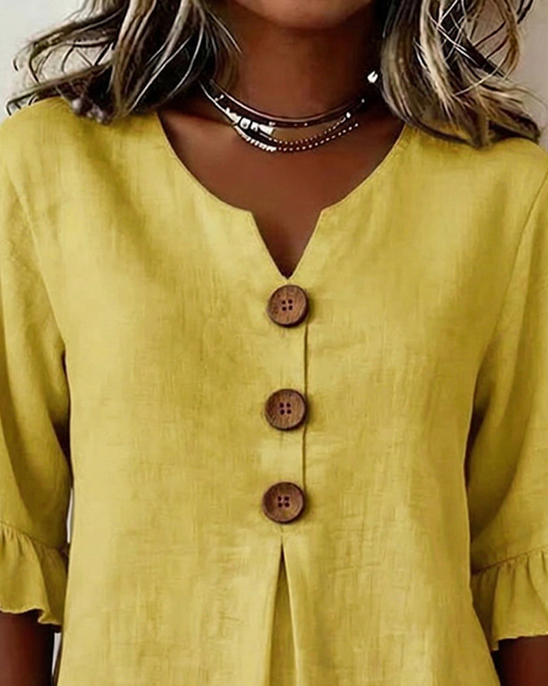 Blusas Sophia lisas de algodón y lino con botones de madera