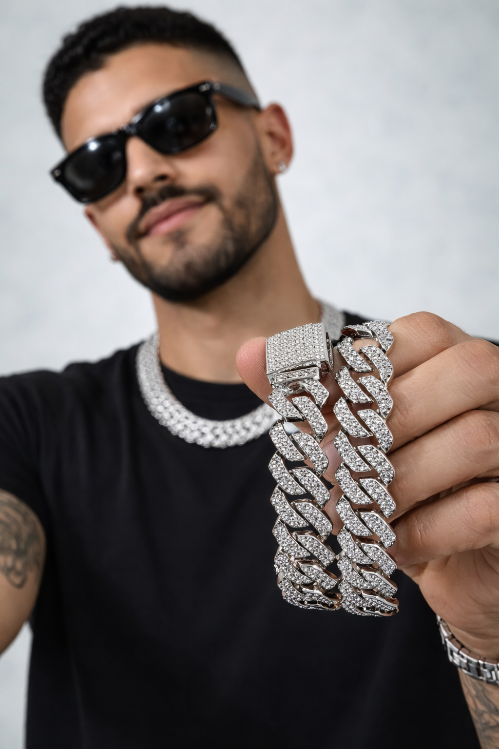 Collar cubano iced premium – estilo Miami con brillo efecto diamante