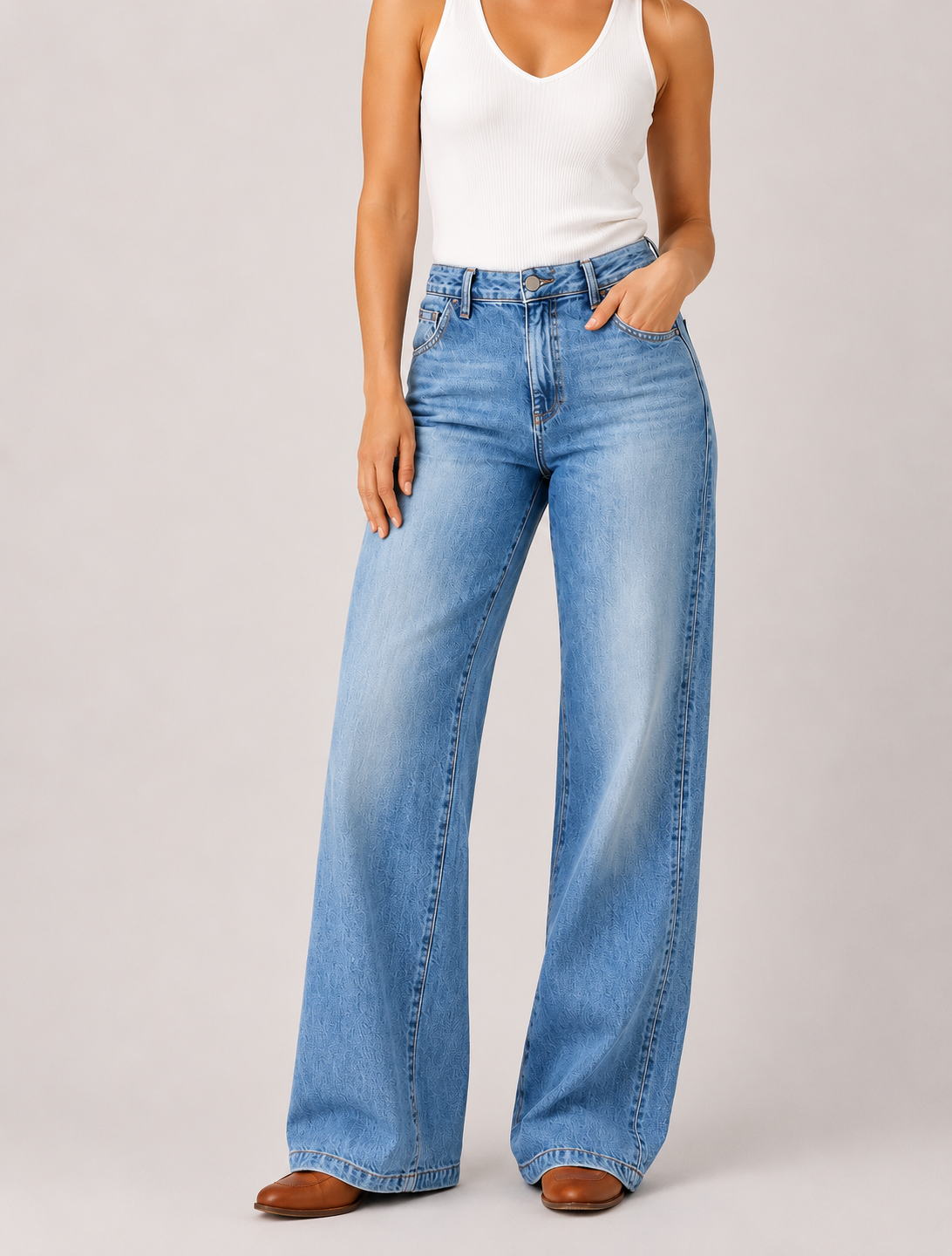 Jeans med hög midja och vida ben