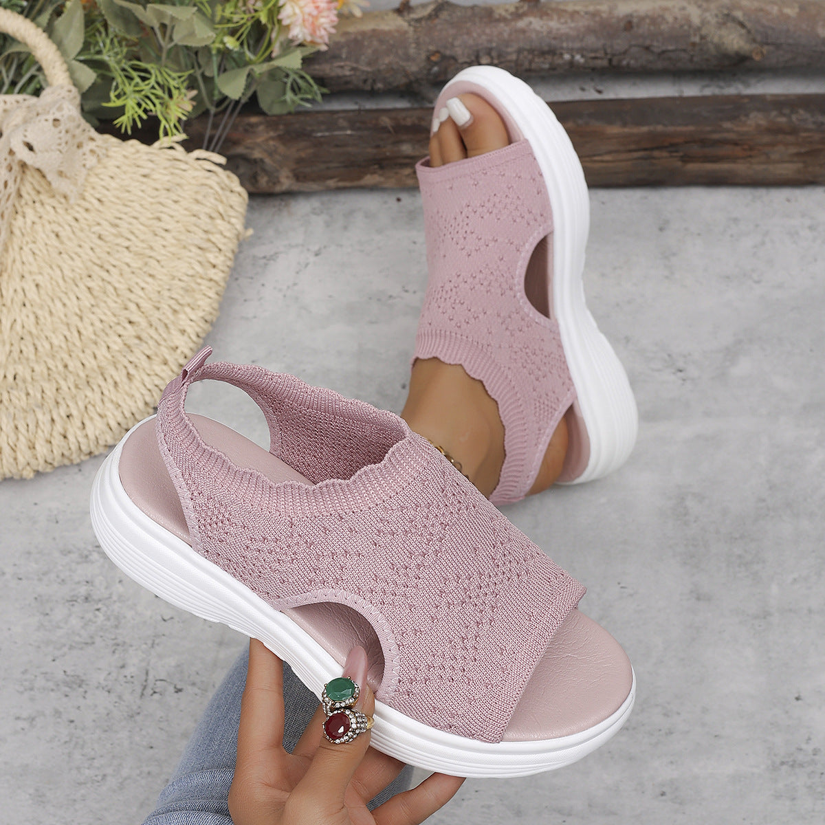 Sandalias de plataforma transpirables de punto para mujer: ligeras y cómodas