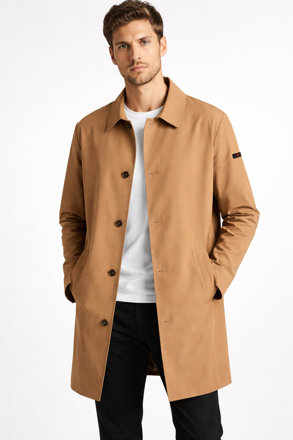 Sommartrenchcoat för män, klassisk, punto milano, tekniskt tyg