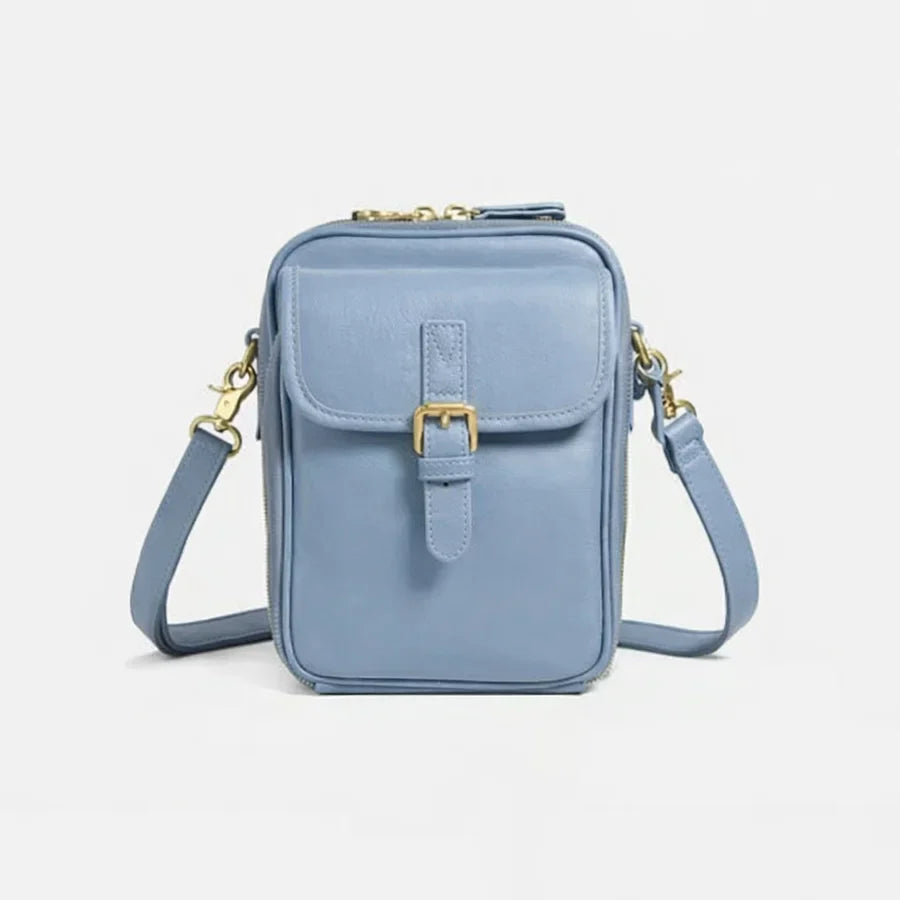 Bolso bandolera compacto de piel para mujer