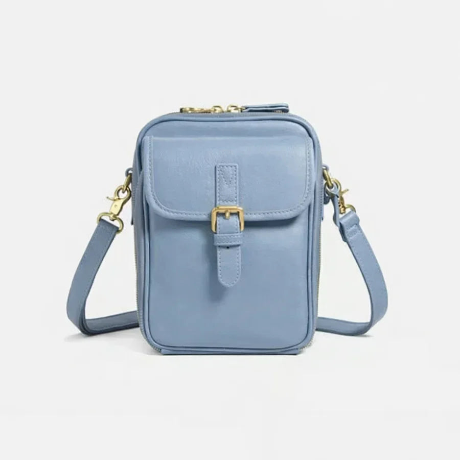 Bolso bandolera compacto de piel para mujer
