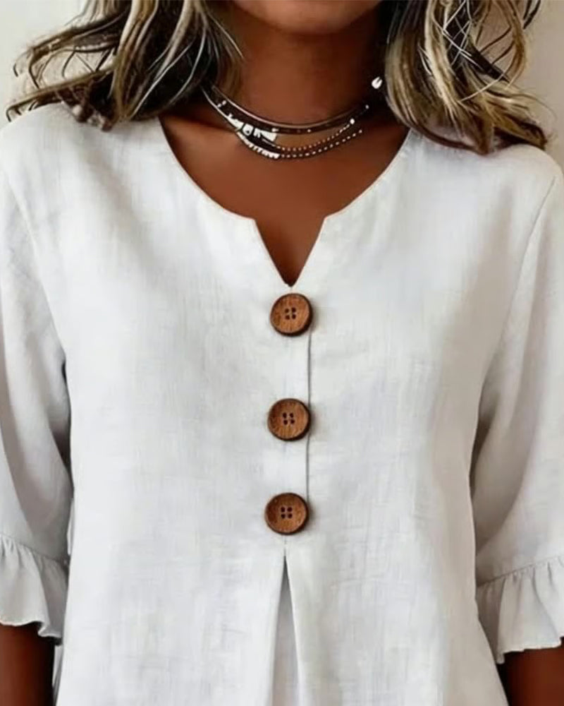 Blusas Sophia lisas de algodón y lino con botones de madera