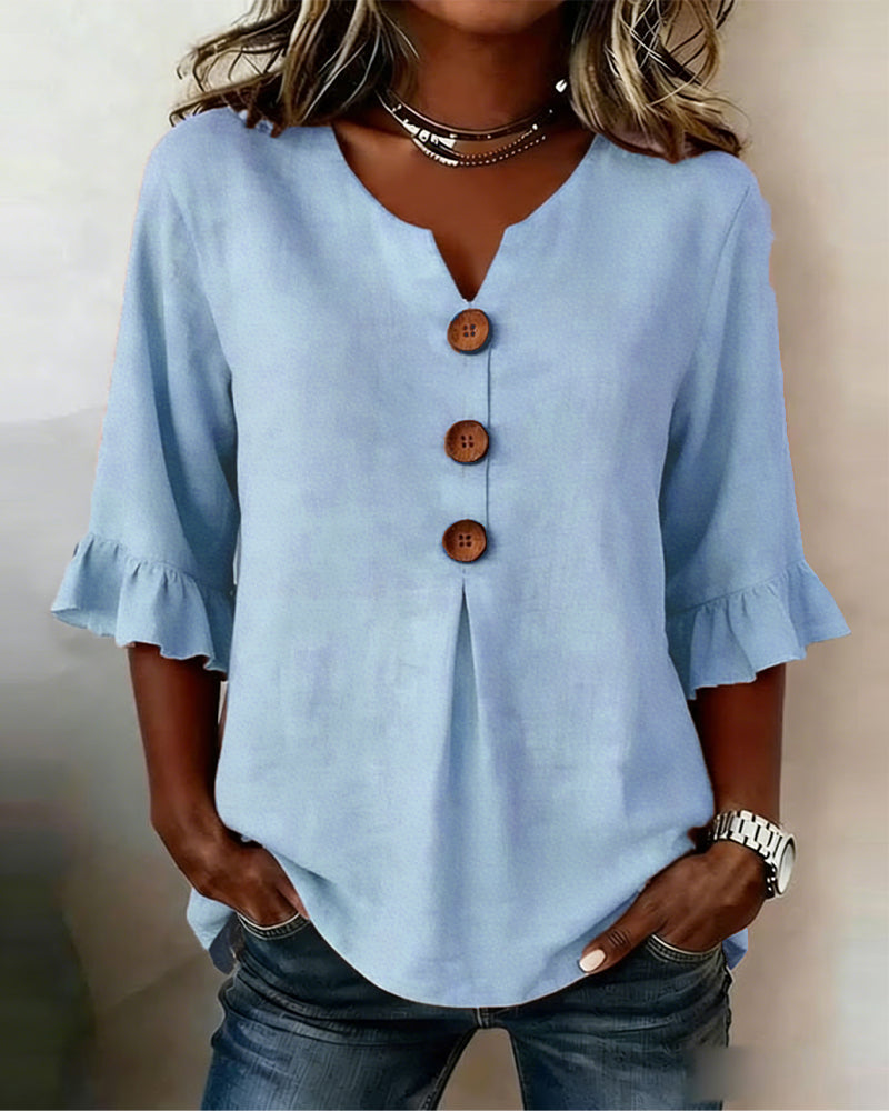 Blusas Sophia lisas de algodón y lino con botones de madera