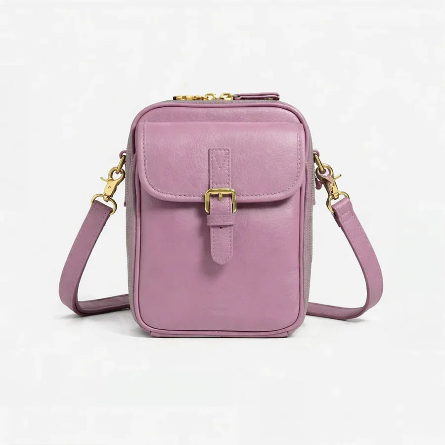Bolso bandolera compacto de piel para mujer