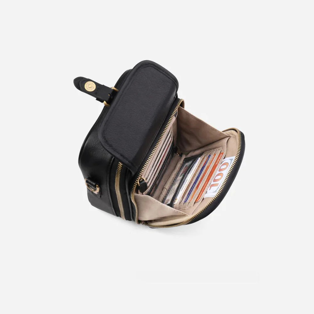 Bolso bandolera compacto de piel para mujer