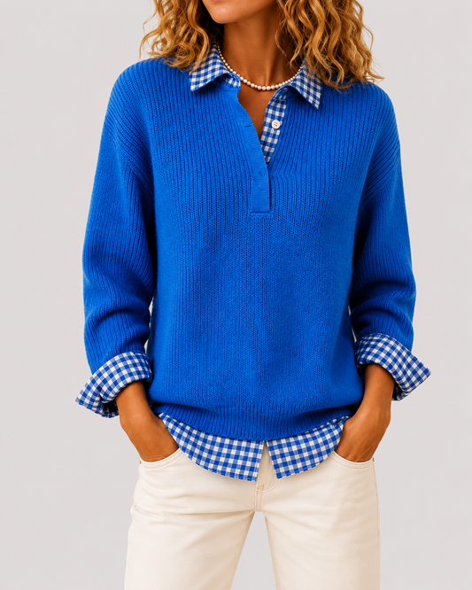 Jersey de punto con detalle de camisa a cuadros