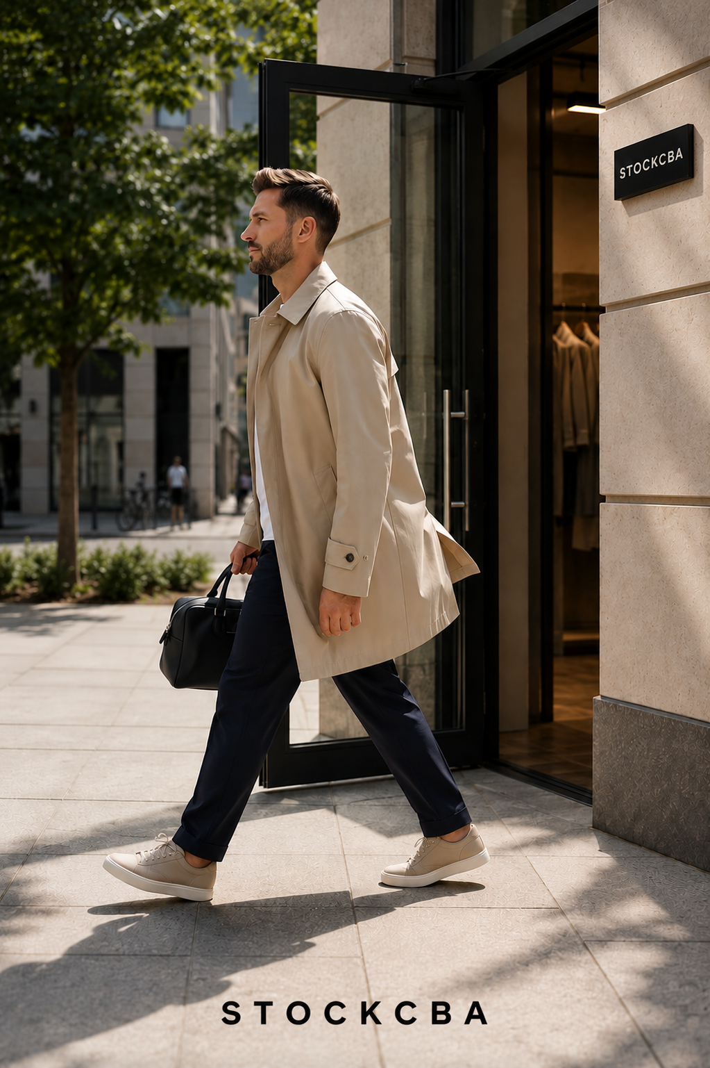 Sommartrenchcoat för män, klassisk, punto milano, tekniskt tyg