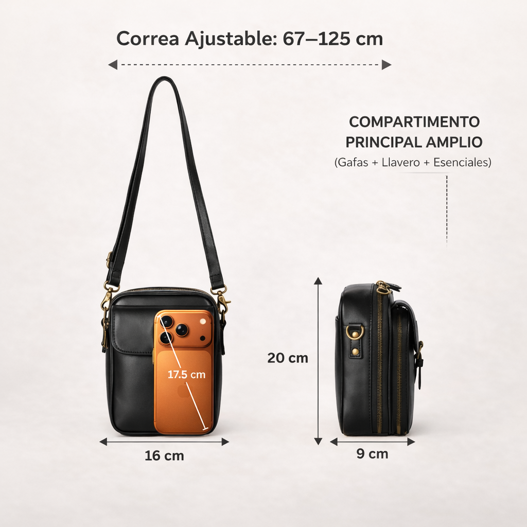 Bolso bandolera compacto de piel para mujer