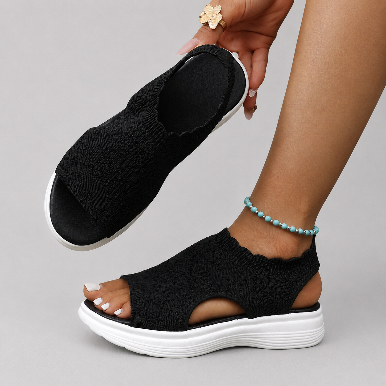 Sandalias de plataforma transpirables de punto para mujer: ligeras y cómodas