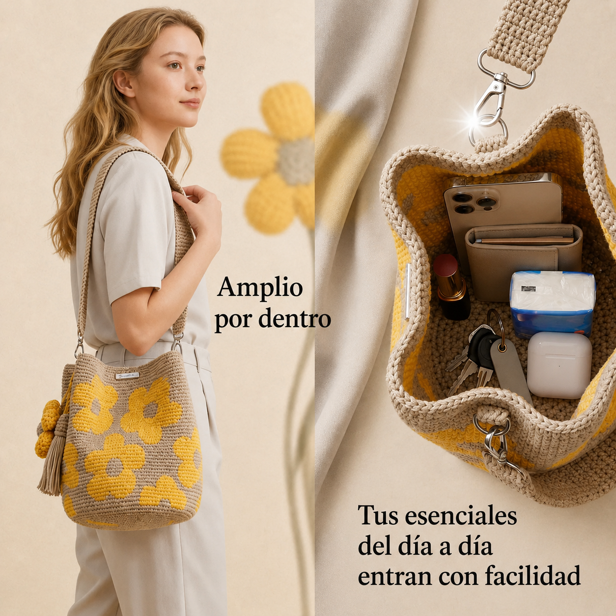 Bolso Tote Floral de Crochet Hecho a Mano🌼✨