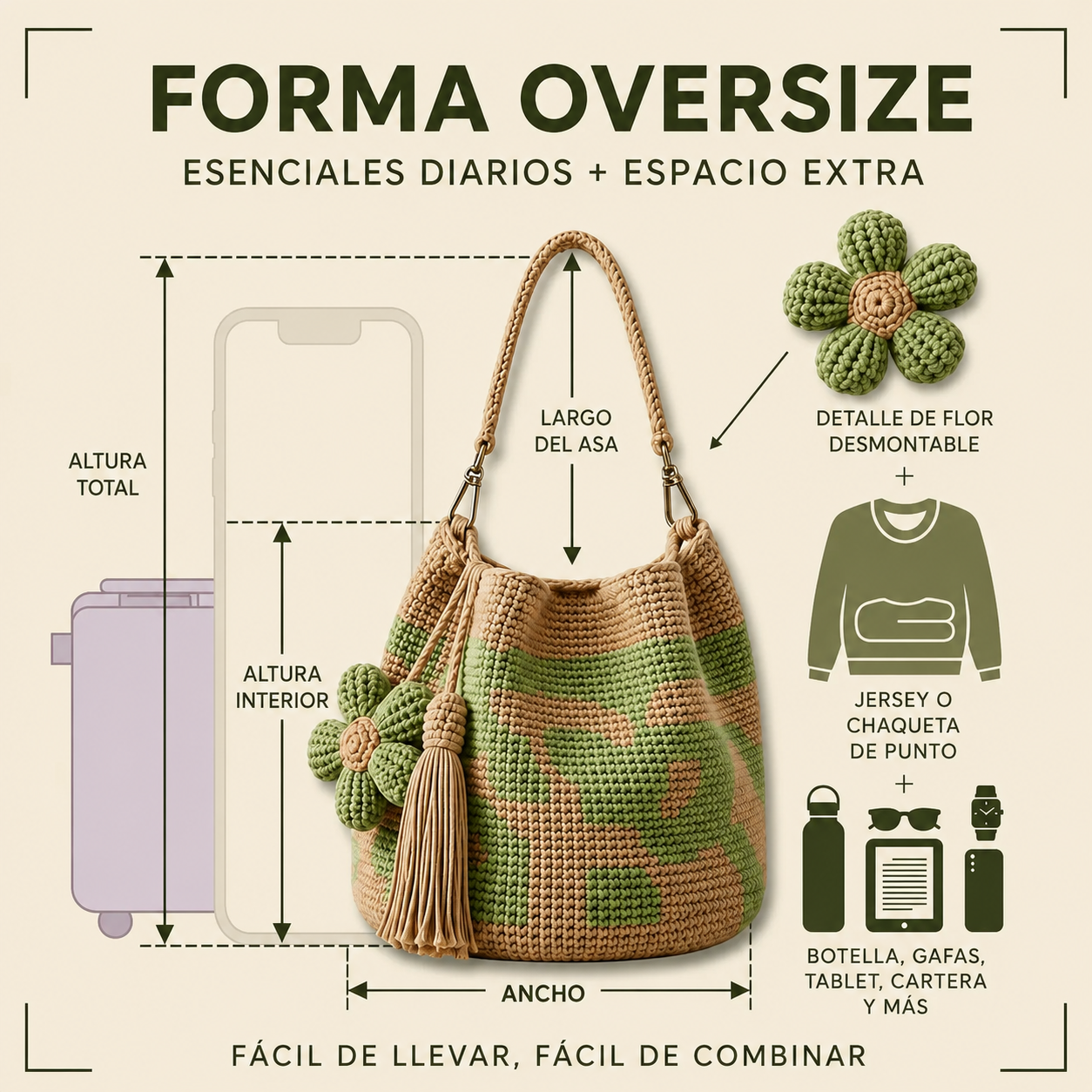 Bolso Tote Floral de Crochet Hecho a Mano🌼✨