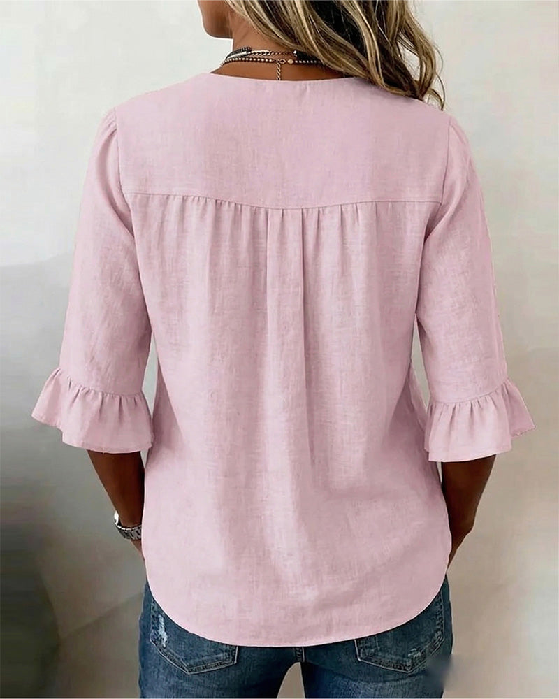 Blusas Sophia lisas de algodón y lino con botones de madera
