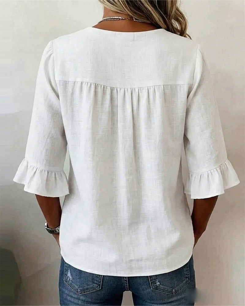 Blusas Sophia lisas de algodón y lino con botones de madera