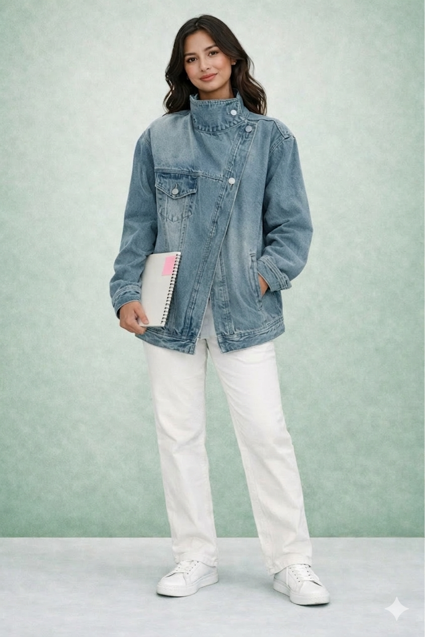Asymmetrisk urban jacka med knappar