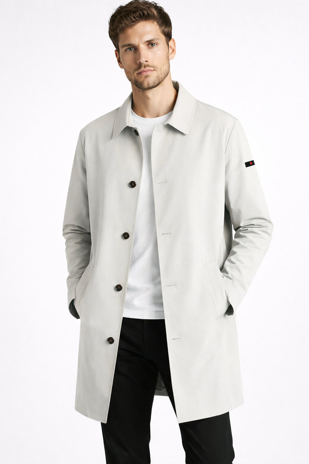 Sommartrenchcoat för män, klassisk, punto milano, tekniskt tyg