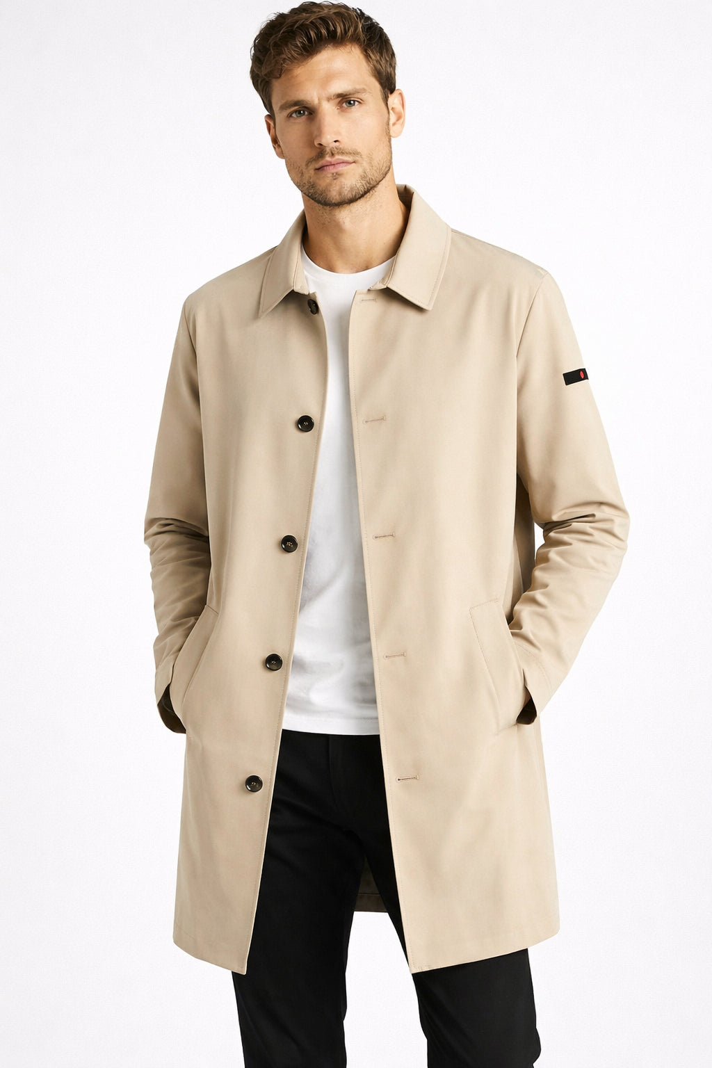 Sommartrenchcoat för män, klassisk, punto milano, tekniskt tyg