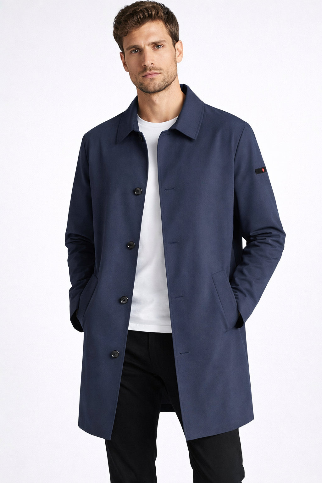 Sommartrenchcoat för män, klassisk, punto milano, tekniskt tyg