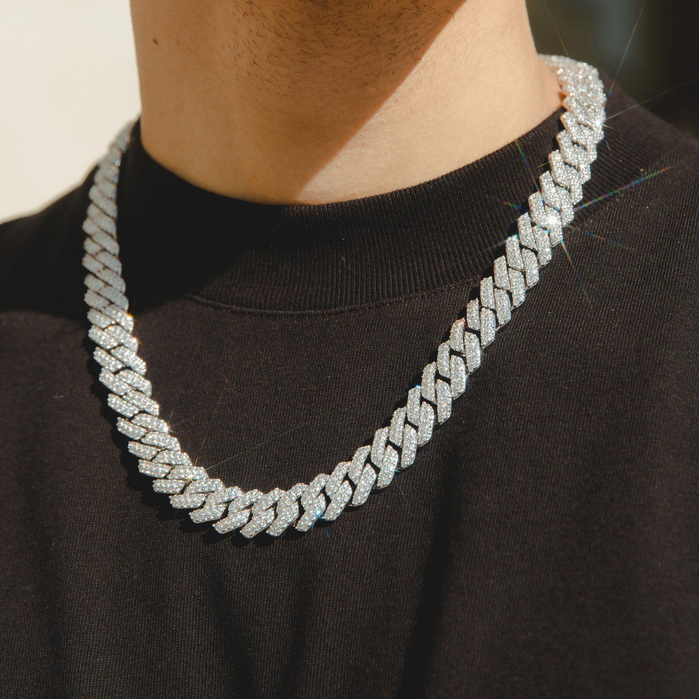 Collar cubano iced premium – estilo Miami con brillo efecto diamante