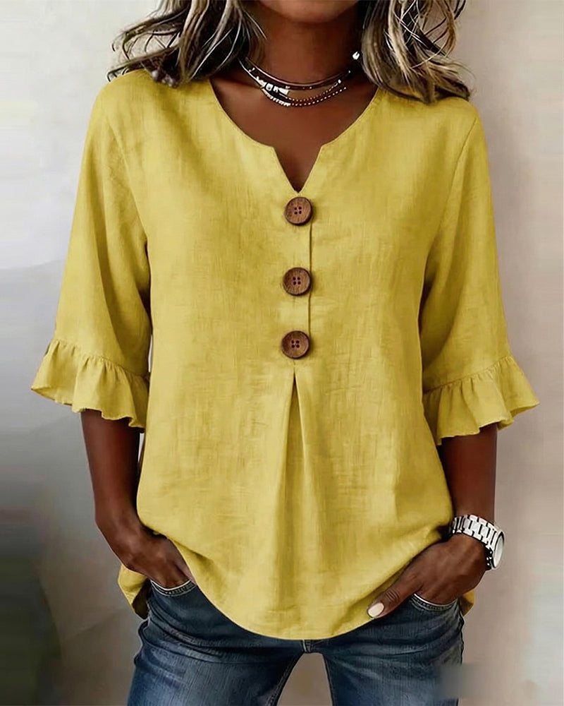 Blusas Sophia lisas de algodón y lino con botones de madera