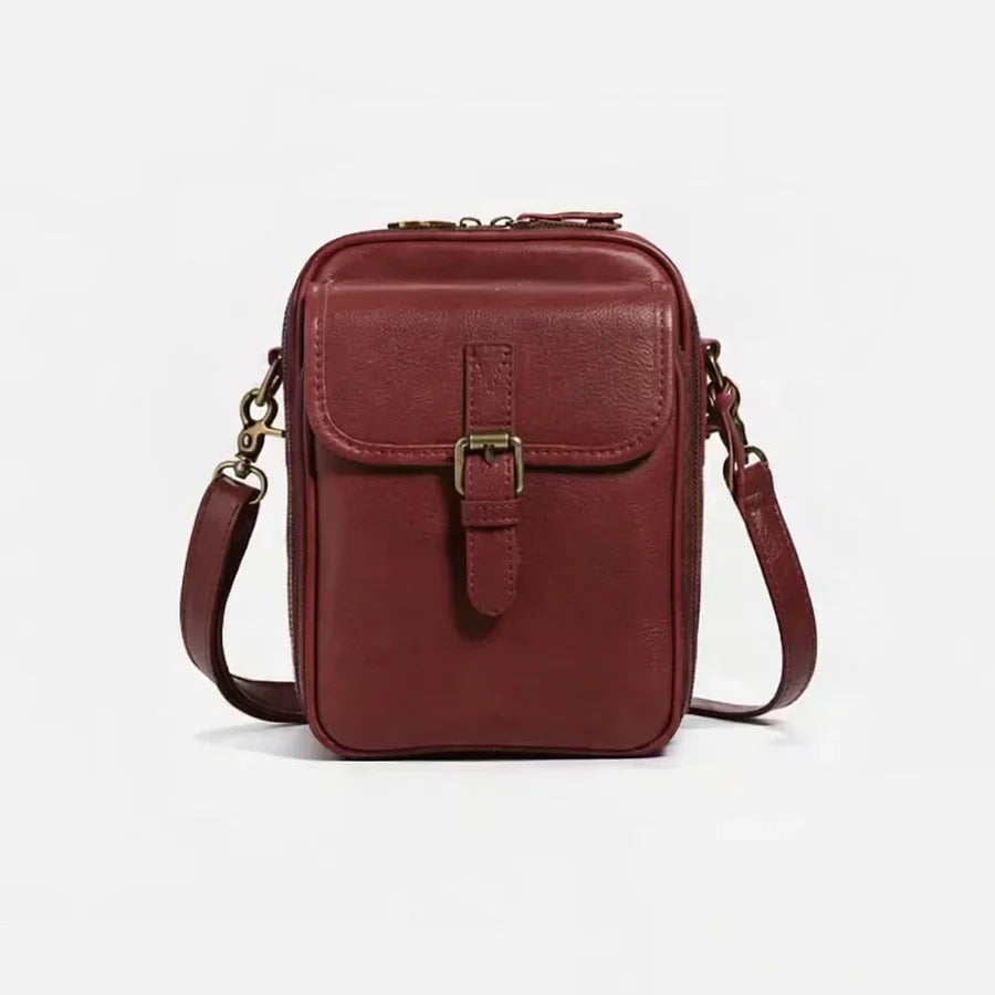 Bolso bandolera compacto de piel para mujer