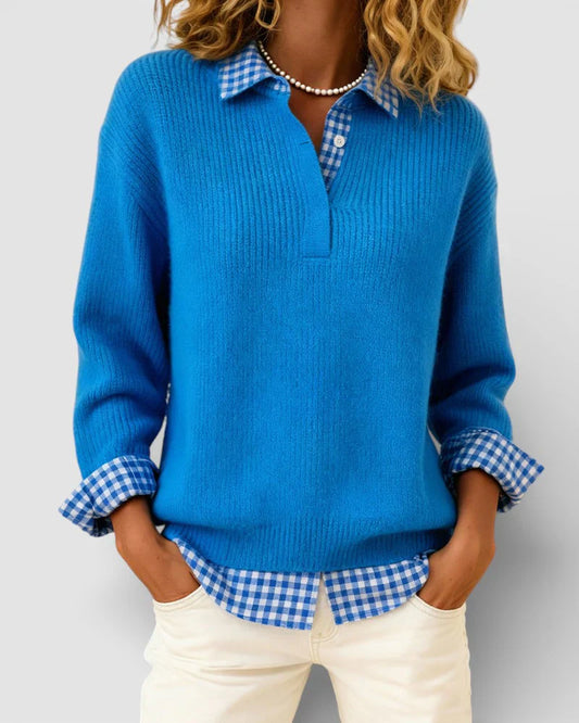 Jersey de punto con detalle de camisa a cuadros