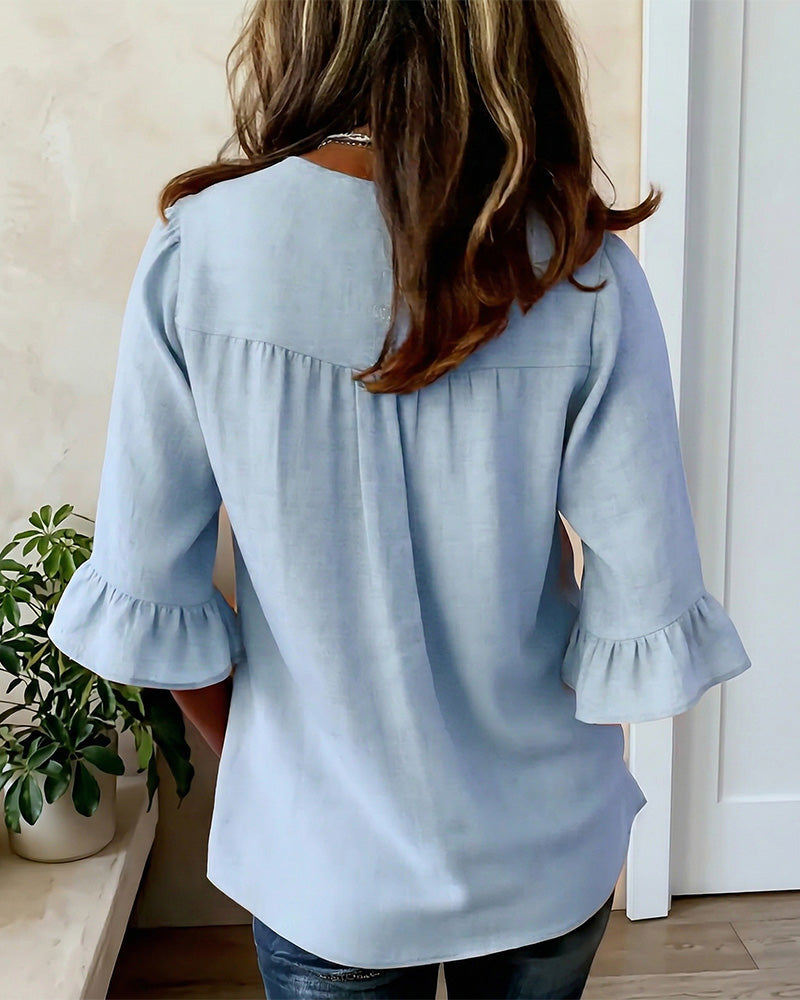 Blusas Sophia lisas de algodón y lino con botones de madera