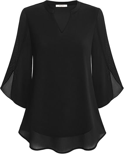 Chiffongblus med V-ringning